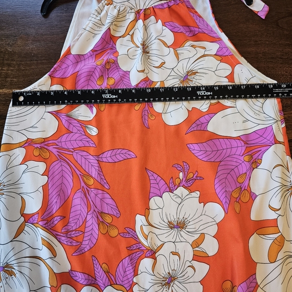 Betsy's Boutique Sketched Floral Halter Maxi Dress Orange Pink White Meduim - Picture 7 of 11